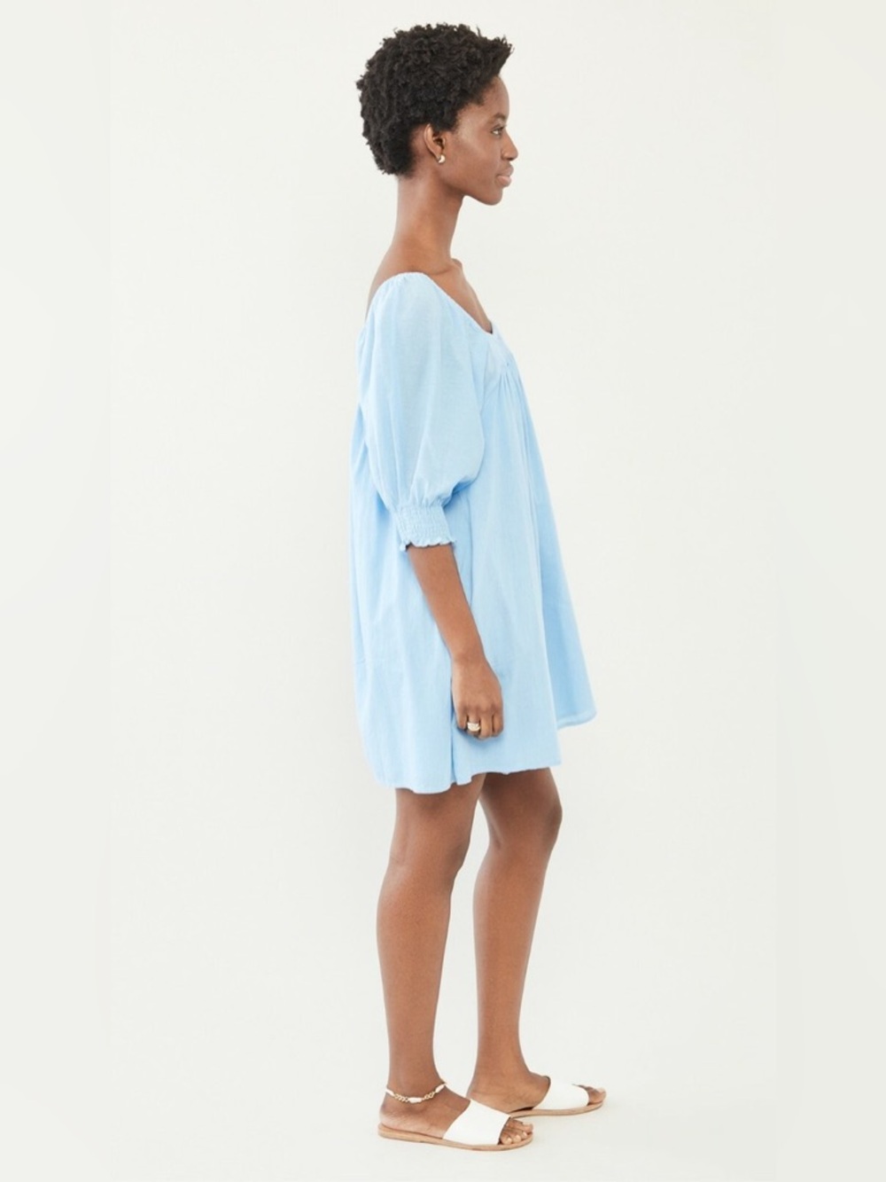 Apiece Apart Inacea Balloon Sleeve Dress XS sky blue organic cotton pockets - Picture 4 of 16